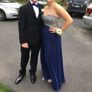 Navy blue long prom dress